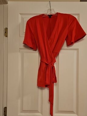 Ann Taylor Petite Red Wrap Knit Top